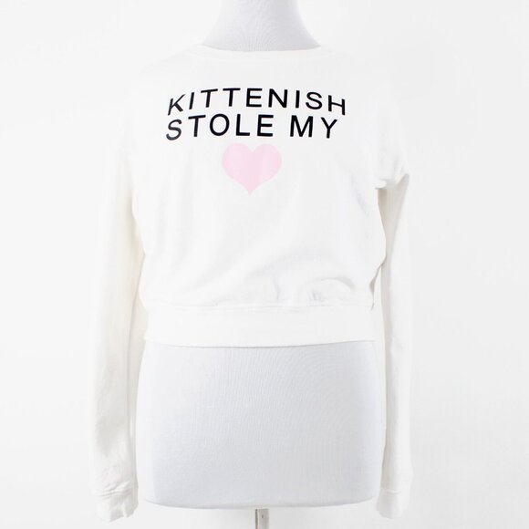 Kittenish Sz L White Black Pink Kittenish Stole My Cotton Spandex Sweater - Picture 12 of 16